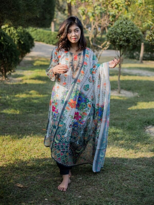 Digital Print Three Piece with Multicolor Floral Motif - Premium Cotton Salwar Kameez for Women